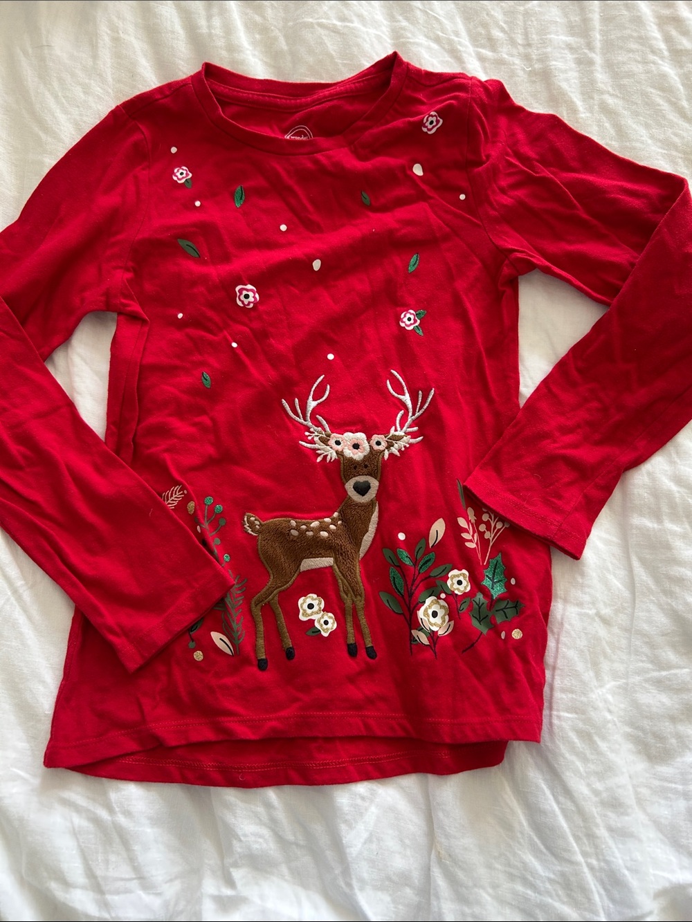 wonder nation Red Long-Sleeve Top with Deer Appliqué